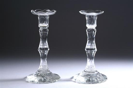 Appraisal: PAIR ENGLISH CUT CRYSTAL CANDLESTICKS early th century Scalloped foot