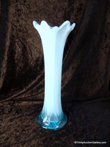 Appraisal: Jefferson Glass Lined Heart Opalescent Vase Elegant antique blue opalescent