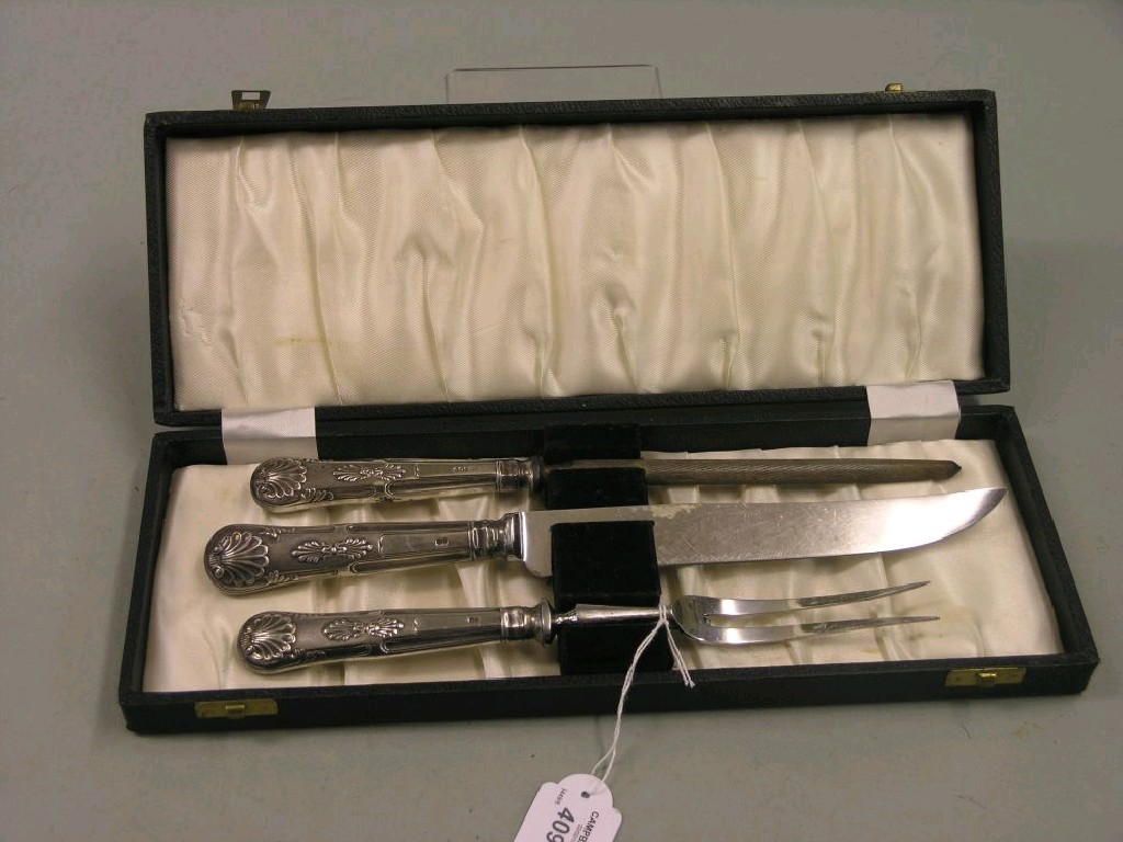 Appraisal: A silver handled carving set three pieces Sheffield in original