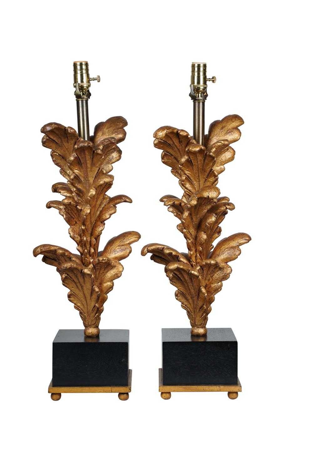 Appraisal: PAIR OF GILT DECORATED FLORAL TABLE LAMPSProvenance The Estate of