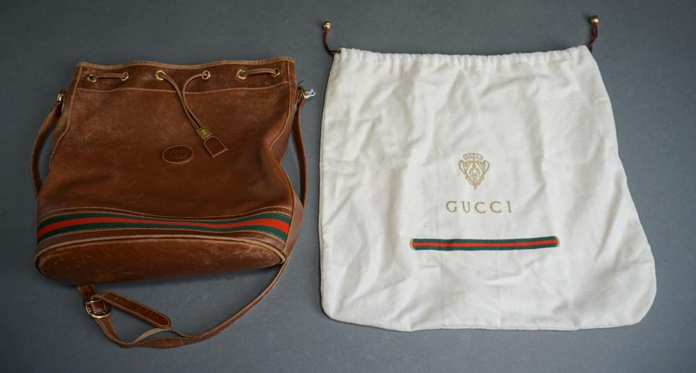 Appraisal: Gucci Leather Bucket Bag with Stripes and Dust Bag