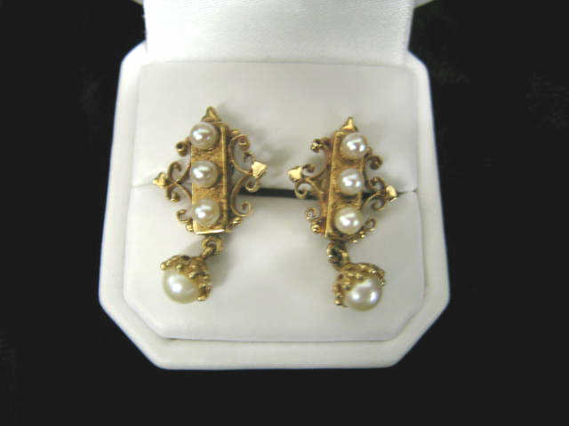 Appraisal: k Gold Pearl Earrings fine pierced style dangles