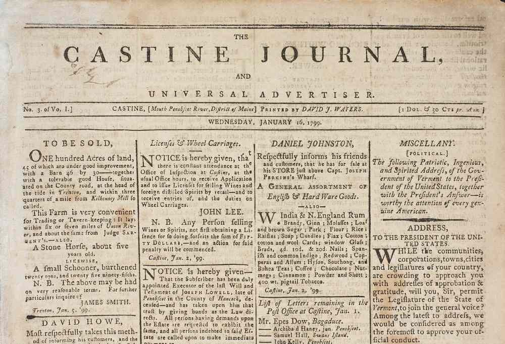 Appraisal: UNIQUE NEARLY COMPLETE FIRST YEAR CASTINE MAINE NEWSPAPER - Nearly