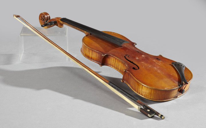 Appraisal: Cased Antique Italian Tiger Maple Violin and Bow early th