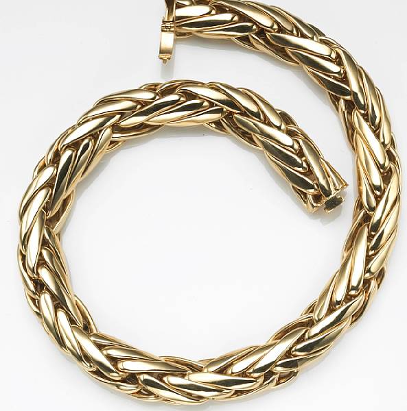 Appraisal: An k gold woven link necklace gross weight approximately gr