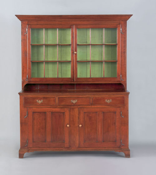 Appraisal: Pennsylvania Chippendale walnut Dutch cupboard ca with rattail hinges in