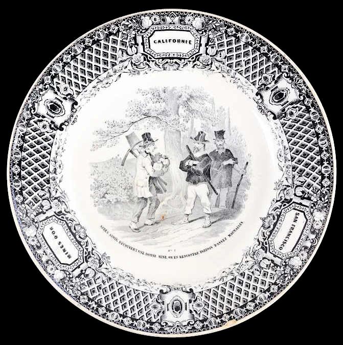 Appraisal: Gold Rush LeBeuf Milliet Transferware Plate This lot features an