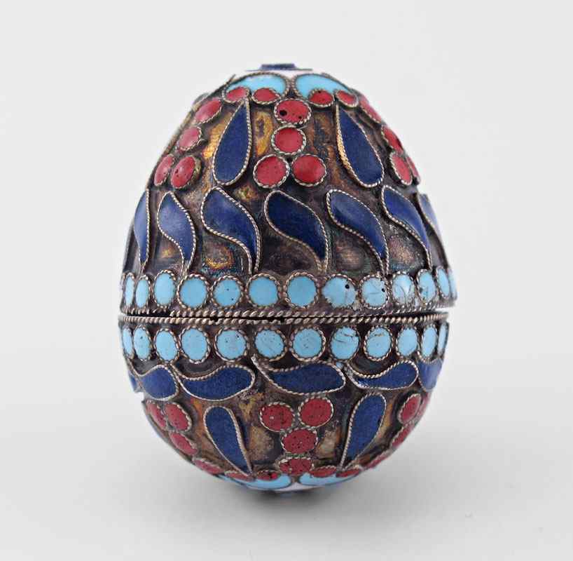 Appraisal: DIMINUTIVE RUSSIAN SILVER CLOISONNE ENAMEL EGG Small egg with polychrome