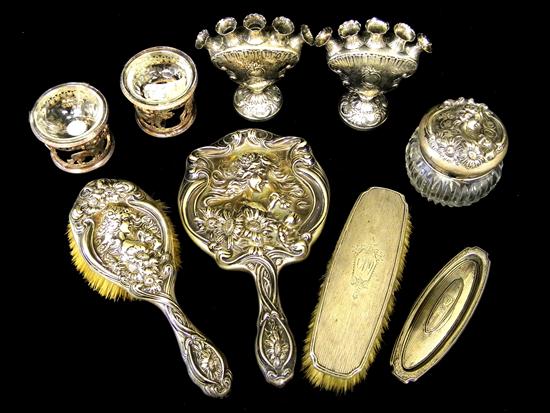 Appraisal: SILVER nine sterling pieces three piece Art Nouveau vanity set