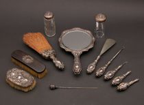 Appraisal: Sterling Silver Art Nouveau Dresser Set Sterling silver dresser set