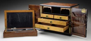 Appraisal: CAMPAIGN STYLE BURL WALNUT AND MAPLE TRAVELING WRITING CABINET CAMPAIGN