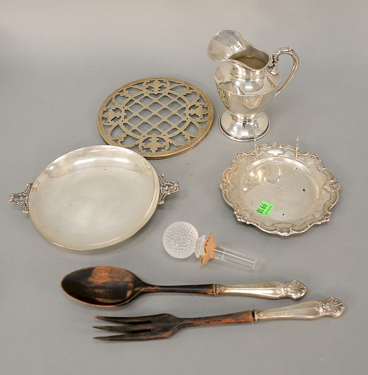 Appraisal: Sterling silver lot plus silver overlay glass plate weighable troy