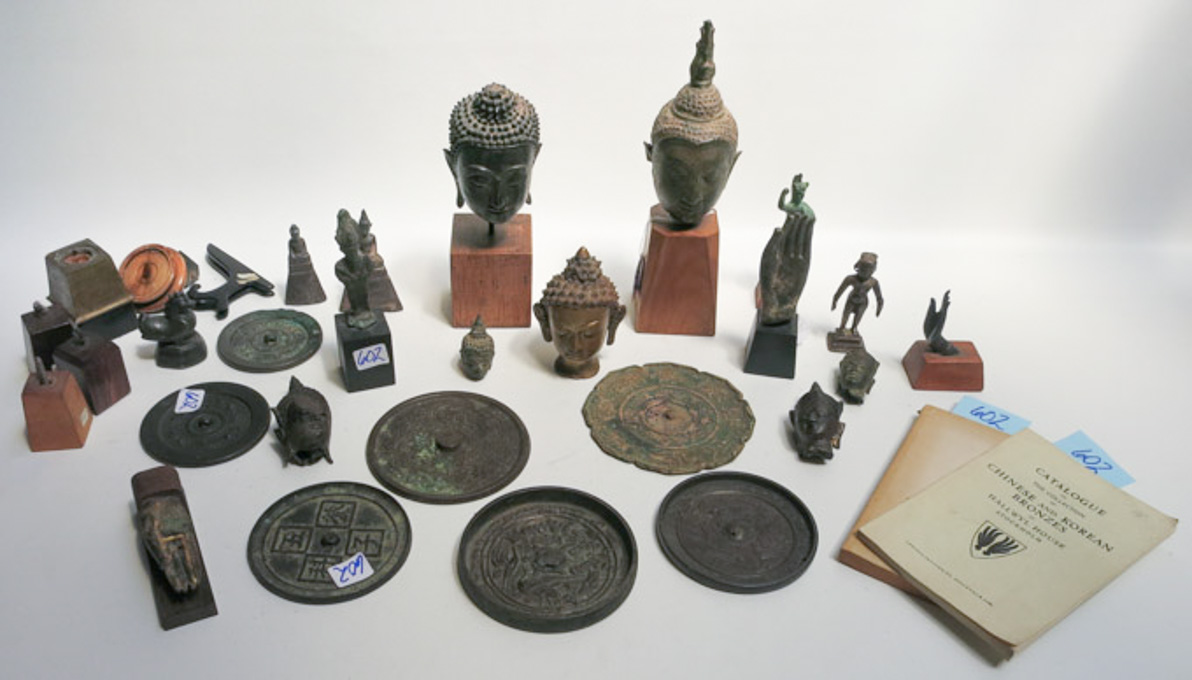 Appraisal: COLLECTION OF ASIAN METAL ARTIFACTS most bronze including Chinese mirrors