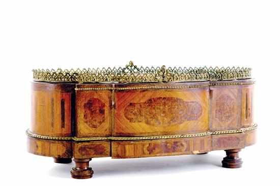 Appraisal: French ormolu-mounted inlaid veneer jardiniere th century cartouche form with