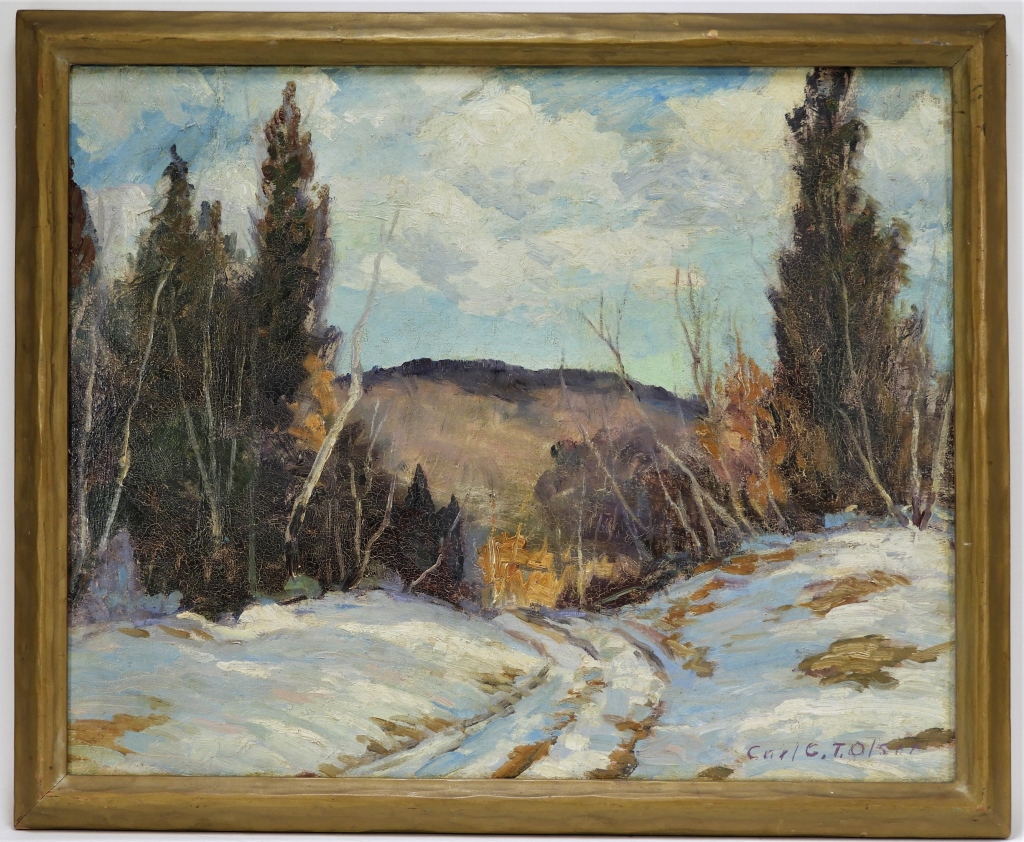 Appraisal: CARL OLSON WINTER FOREST LANDSCAPE PAINTING Massachusetts - Impressionist landscape