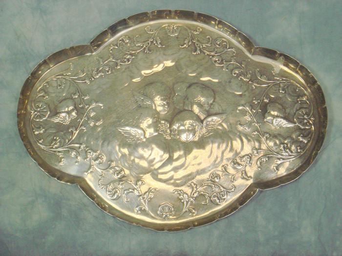 Appraisal: English sterling silver tray cherub head design London x TO