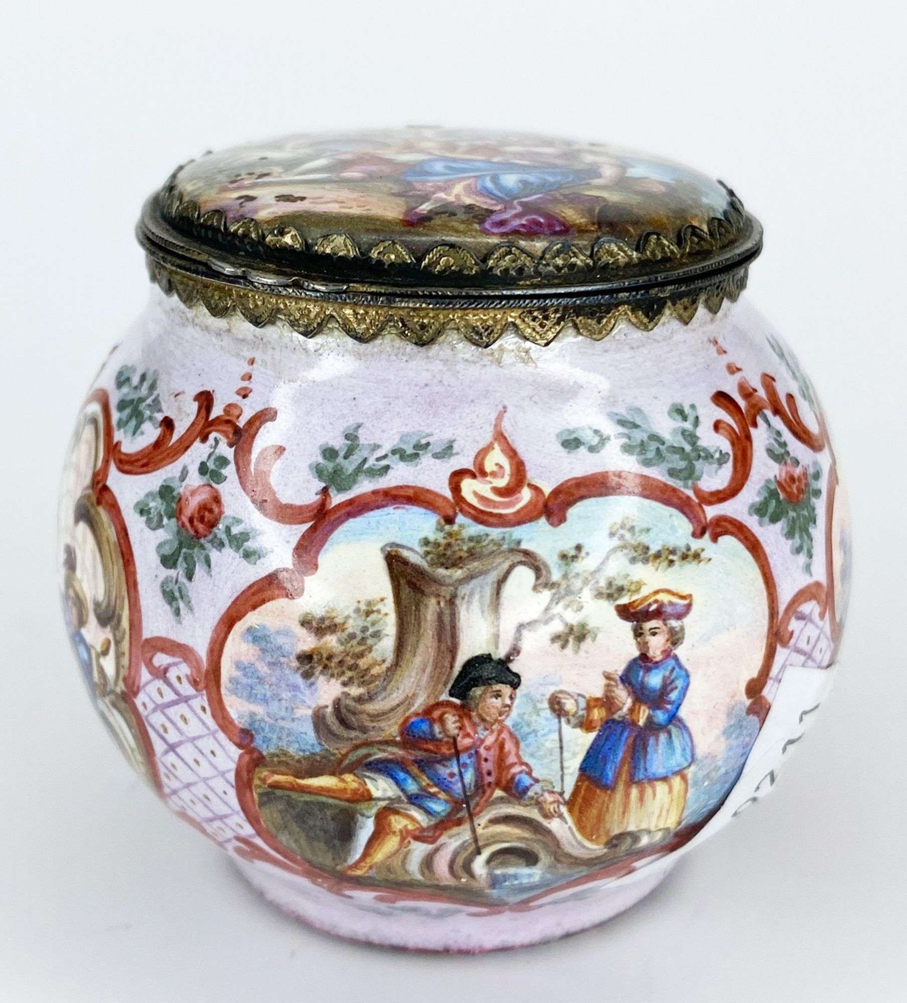 Appraisal: Viennese Enamel On Silver Snuff Box tall at widest Condition