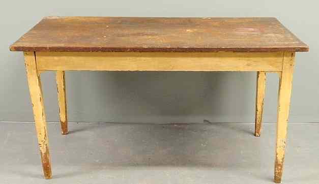 Appraisal: Country farm table th c with a three-board pine top