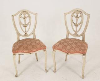 Appraisal: PAIR OF PAINTED SHIELDBACK TRANSITIONAL SIDE CHAIRS PAIR OF DECORATIVE