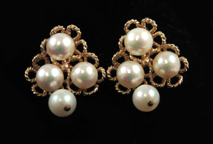 Appraisal: PAIR OF PEARL AND FOURTEEN KARAT GOLD EARRINGS each with