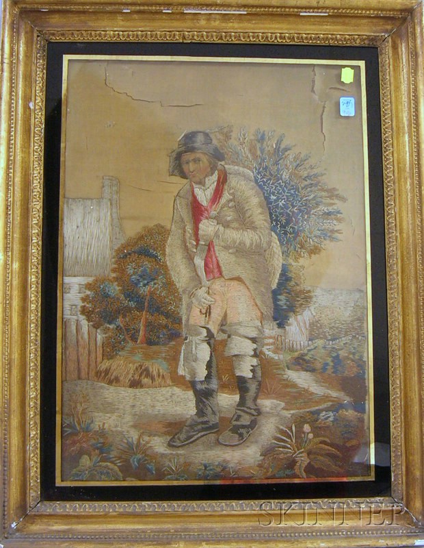 Appraisal: Framed British Silk Embroidered Portrait of a Man under an