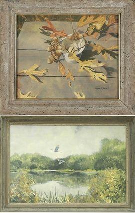 Appraisal: Wayne Davis th C Landscape with Birds in Flight Oil