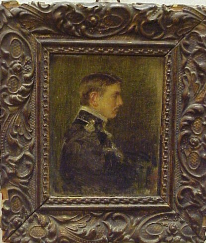 Appraisal: Miniature oil on canvas portrait profile of man in uniform