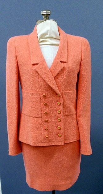 Appraisal: Chanel Boutique coral two-piece wool and mohair blend boucl suit