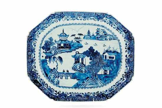 Appraisal: Chinese Export Canton porcelain octagonal platter circa wide underglaze-blue decorated