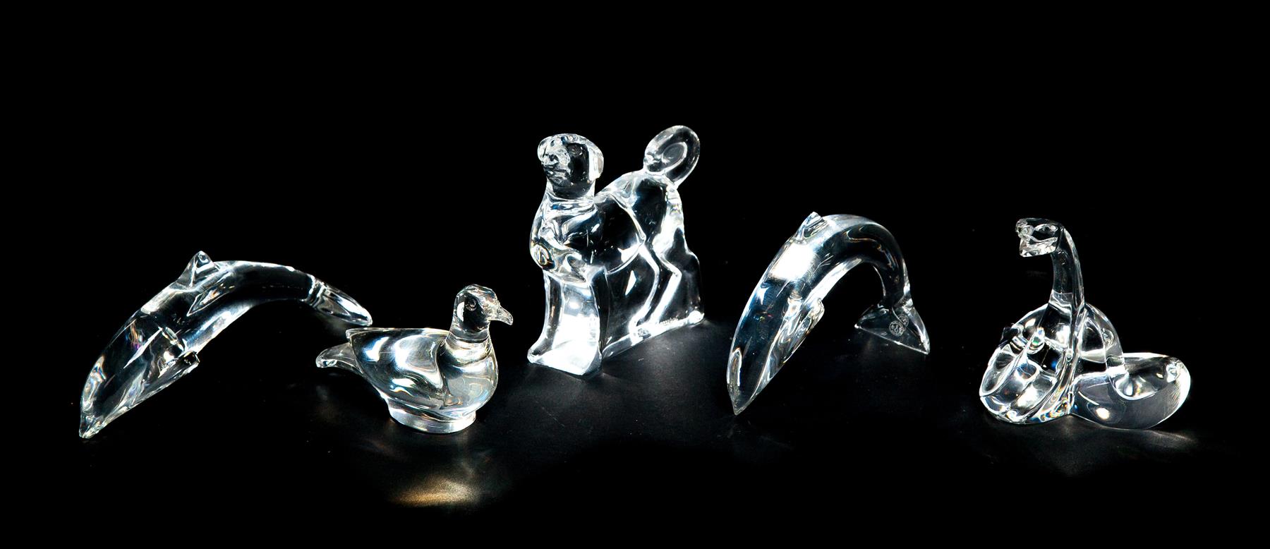 Appraisal: FIVE CLEAR GLASS BACCARAT ANIMALS American nd half- th century