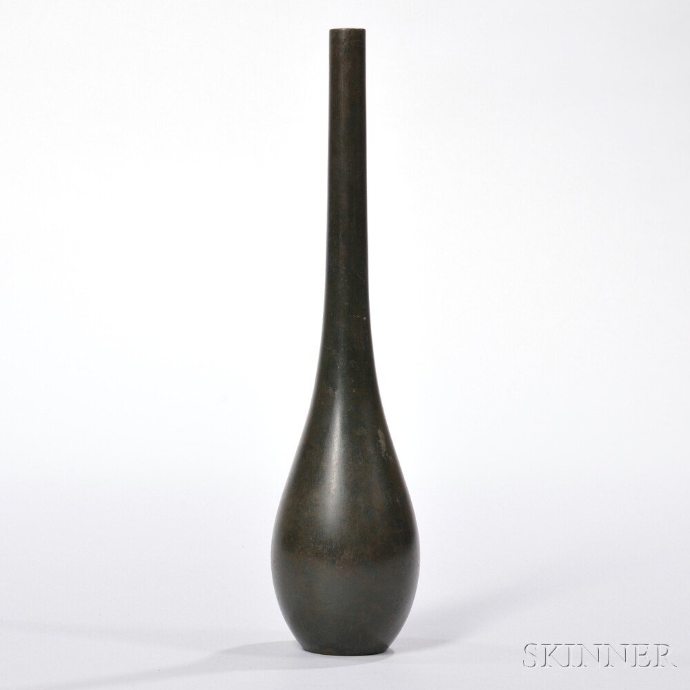 Appraisal: Bronze Crane-neck Bottle Japan long pear-shape body with long neck