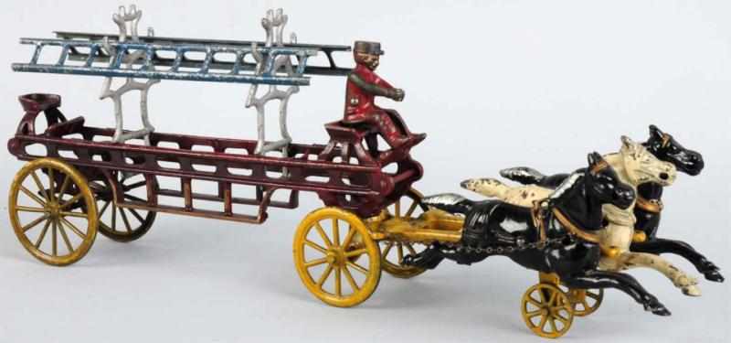 Appraisal: Cast Iron Horse-Drawn Fire Ladder Toy American Pulled by three