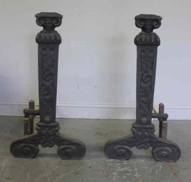 Appraisal: Pair of Large Wrought Iron Andirons From an Old Brookville