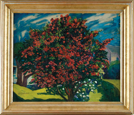 Appraisal: LOUISE UPTON BRUMBACK American - RED FLOWERING TREE Oil on