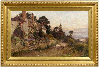 Appraisal: Tom Clough painting British - landscape with cottage and drover