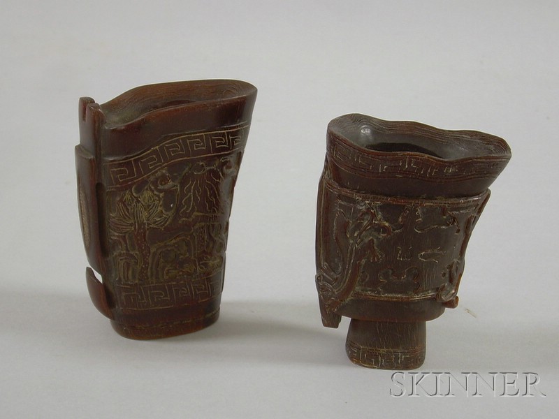 Appraisal: Two Carved Asian Horn Libation Cups ht approx in