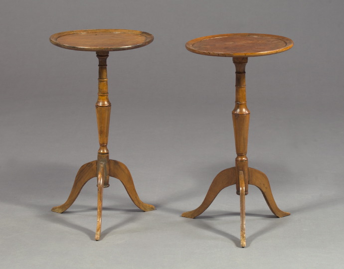 Appraisal: Pair of Diminutive Mahogany Candlestands Chairside Tables in the Sheraton