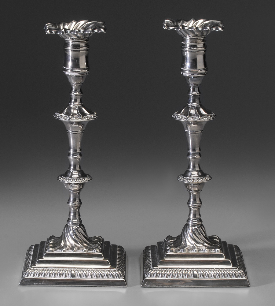 Appraisal: Pair Old Sheffield Plate Candlesticks England early th century each