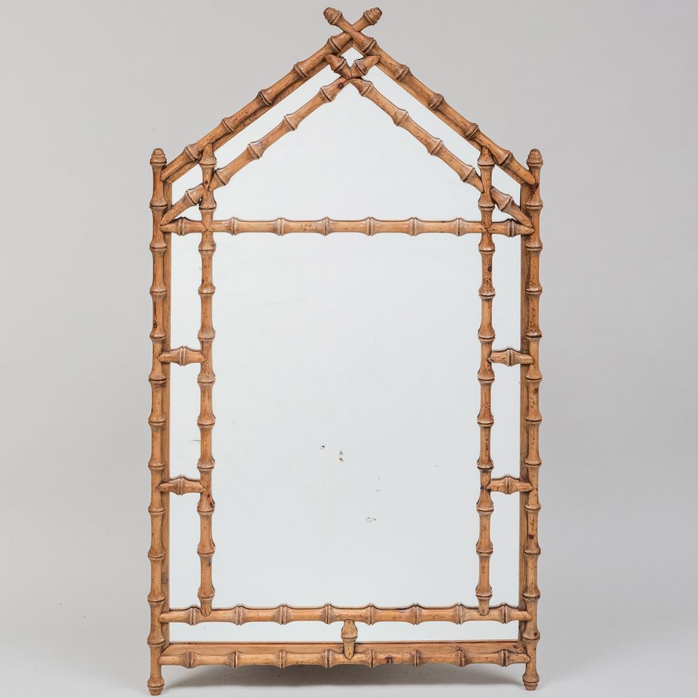 Appraisal: Faux Bamboo Carved Pine Mirror of Recent Manufacture ft x