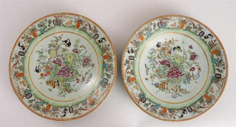 Appraisal: PAIR OF CANTON ENAMELED CIRCULAR PLATTERS Each inscribed in iron