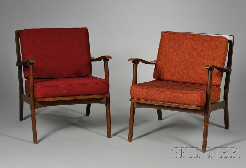 Appraisal: Two Scandinavian Design Armchairs Hardwood and upholstery Mid- th century