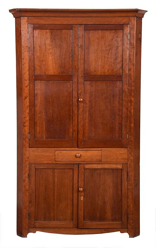 Appraisal: American Federal Figured Cherry Corner Cupboard early th century with