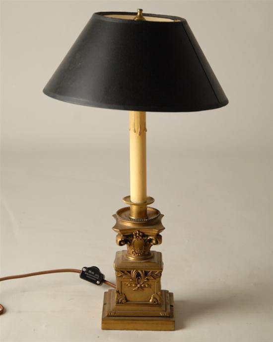 Appraisal: A Cast Brass Table Lamp ornate stepped plinth holds faux