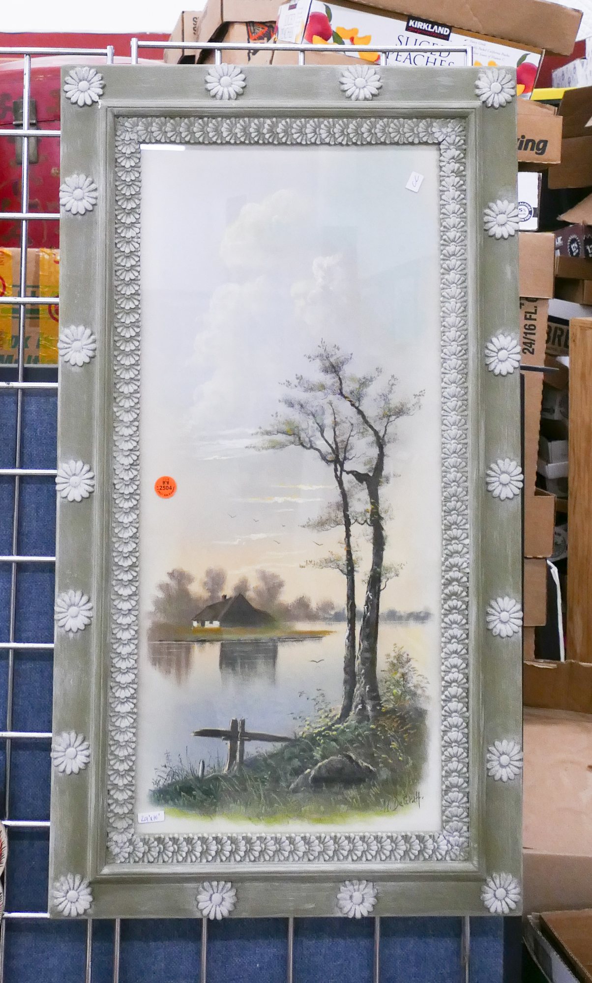 Appraisal: Antique M Degraff Lake Scene Pastel painting Framed- x ''