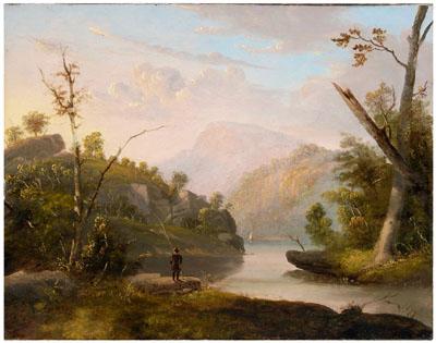 Appraisal: Hudson River School painting American th century fisherman standing on