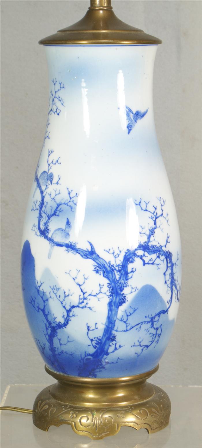 Appraisal: Japanese blue and white vase mounted as a lamp vase