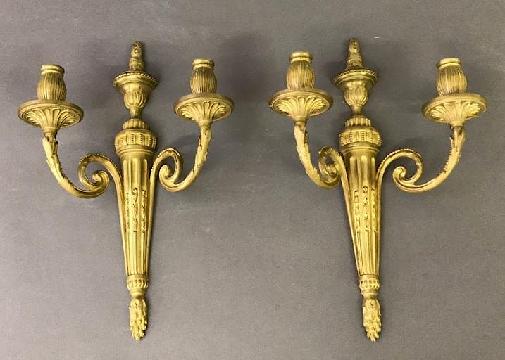 Appraisal: Pair of Bronze Dore Louis XVI Style Wall Sconces Pair