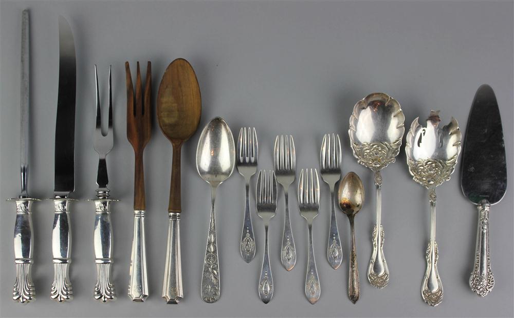 Appraisal: A GROUP OF AMERICAN SILVER SERVING PIECES AND FIVE FORKS