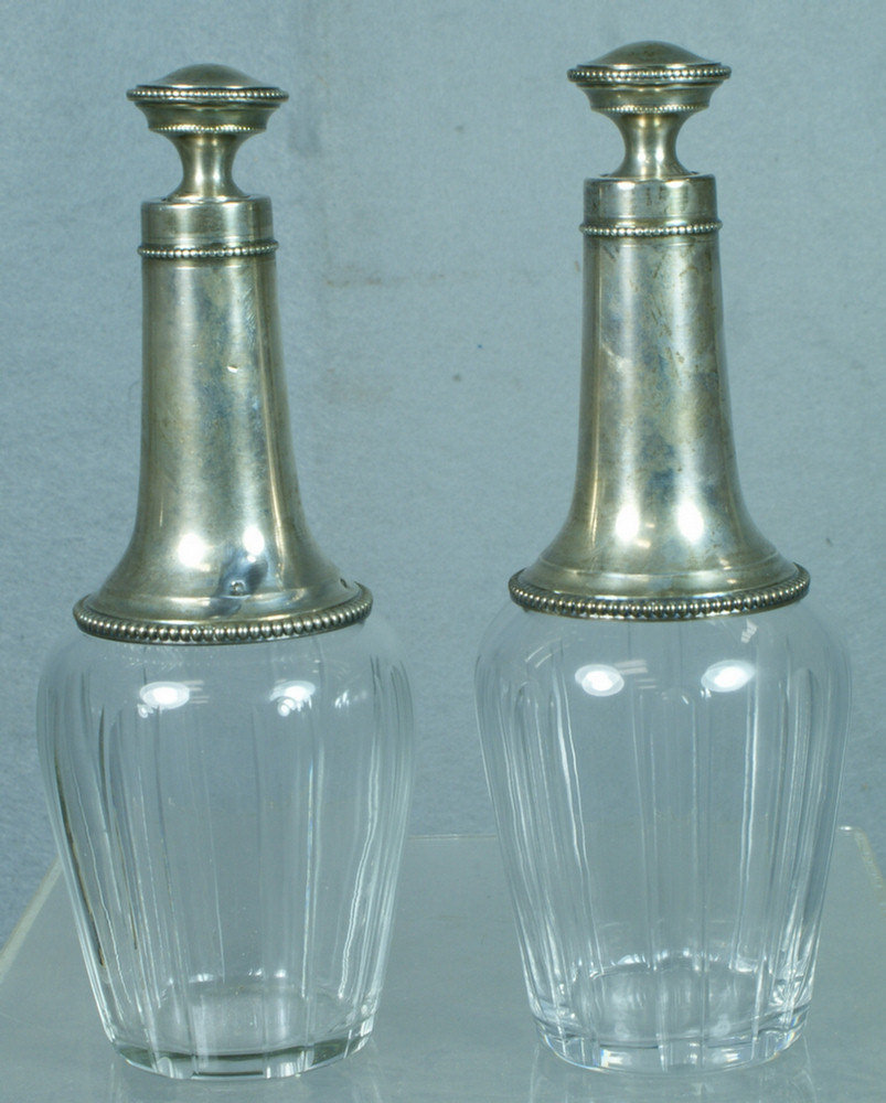 Appraisal: Pr French crystal scent bottles with fine silver mounts one