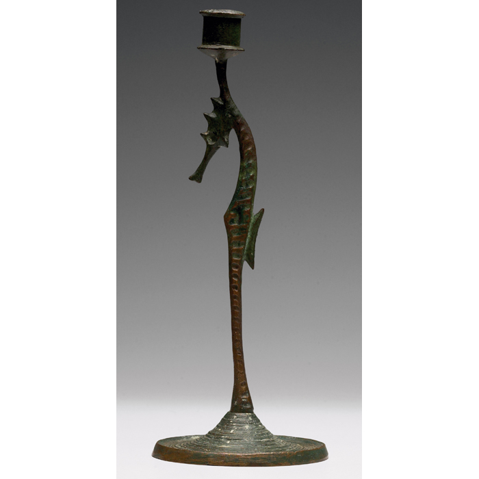 Appraisal: E T Hurley candlestick bronze with a sculpted sea horse